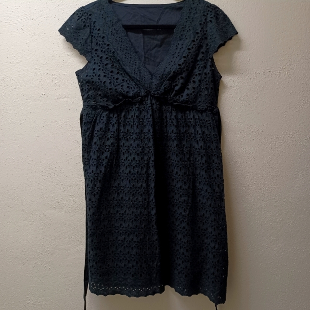 Eyelet embroidered cotton midi dress 8/M black